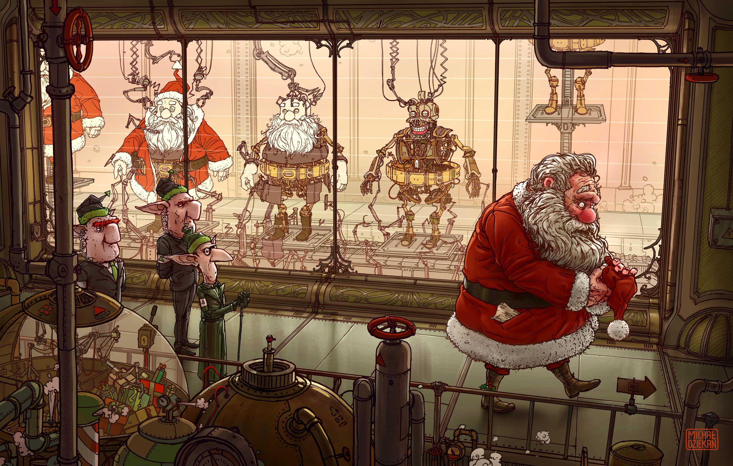 Полундра для санта клауса 9 букв. Иллюстрации Михала Дзекана. Дед Мороз стимпанк.